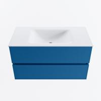 MONDIAZ VICA 90cm badmeubel onderkast Jeans 2 lades. Wastafel CLOUD midden 1 kraangat, kleur Talc. - thumbnail