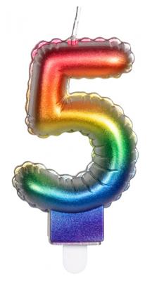 Kaarsje Regenboog Cijfer 5