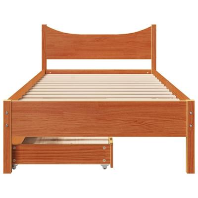 Bedframe met lades massief grenenhout wasbruin 75x190 cm
