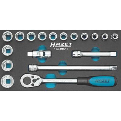 HAZET Dopsleutelset 163-191/18 · 1/2 inch (12,5 mm) vierkant hol · Buiten-zeskant-tractieprofiel · 18-delig · 10 - 27