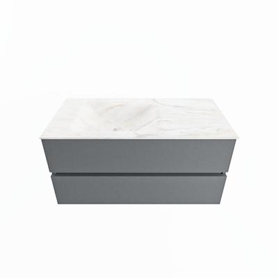 MONDIAZ VICA-DLUX 100cm badmeubel onderkast Plata 2 lades. Inbouw wastafel CLOUD links zonder kraangat, kleur Ostra.