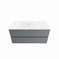 MONDIAZ VICA-DLUX 100cm badmeubel onderkast Plata 2 lades. Inbouw wastafel CLOUD links zonder kraangat, kleur Ostra. - thumbnail