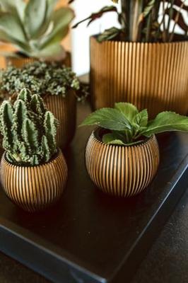 Capi Bloempot Vaas Bol Groove Goud-Zwart Ø13cm - thumbnail