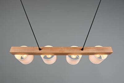 Trio HanglampCameron 4-lichts wit met houtbruin - R30654001