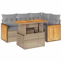 5-delige Loungeset met kussens poly rattan beige - thumbnail