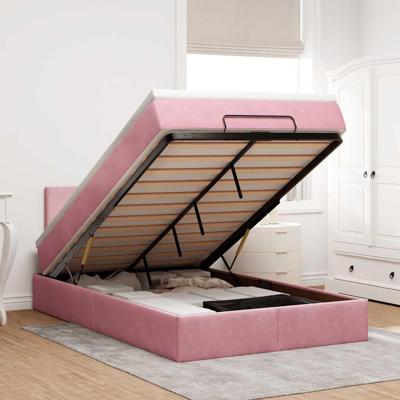 Ottoman bed met matras en LED's 120x200cm fluweel roze