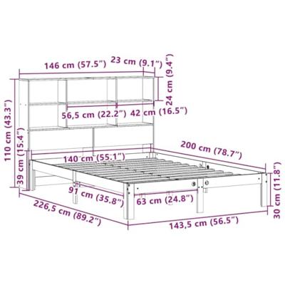 Bed met boekenkast zonder matras massief grenenhout 140x200 cm