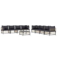 9-delige Loungeset met kussens poly rattan antracietkleurig - thumbnail