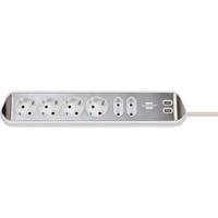 Estilo hoekaansluitdoosstrook met USB laadfunctie 6-weg 4x beschermende contactdozen & 2x Euro zilver/wit - thumbnail