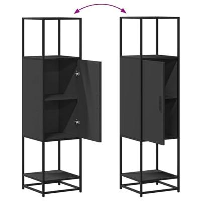 Hoge kast 35,5x35x139 cm bewerkt hout en metaal zwart