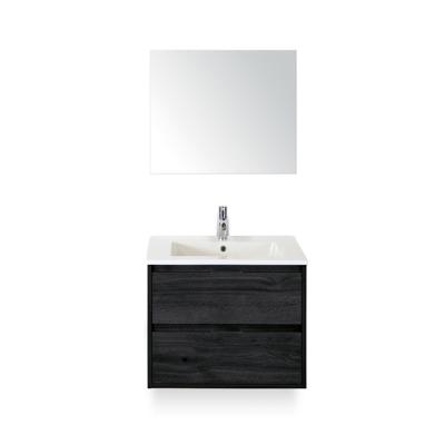 Porto Badmeubelset 70 cm - Black Oak - Keramische Wastafel Wit Slim - met Spiegel