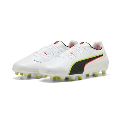 PUMA King 20 Ultimate Gras / Kunstgras Voetbalschoenen (MG) Wit Felrood Neongeel PUMA King 20 Ultimate Gras / Kunstgras Voetbalschoenen (MG) Wit Felrood Neongeel