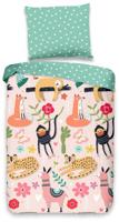 Good Morning dekbedovertrek junior 120 x 150 cm katoen groen/roze - thumbnail