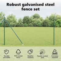 VidaXL Hek met paal groen 1,5 x 10 m staal en pvc - thumbnail