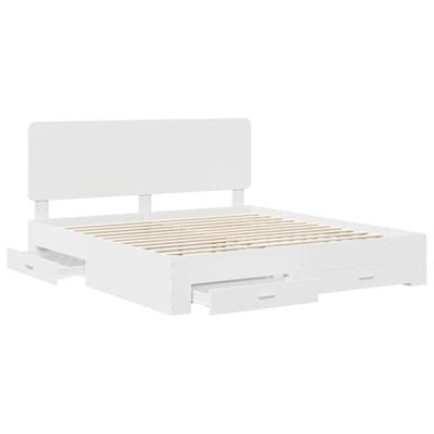 Bedframe met hoofdeinde met lade Wit 200 x 200 cm Bewerkt hout