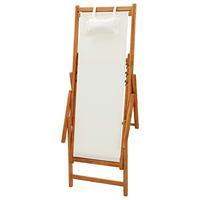 Strandstoel inklapbaar massief eucalyptushout en stof crème - thumbnail