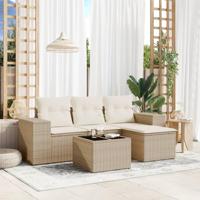 5-delige Loungeset met kussens poly rattan beige - thumbnail