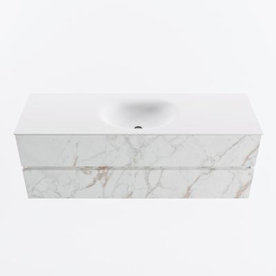 MONDIAZ VICA 140cm badmeubel onderkast Carrara 2 lades. Wastafel MOON midden 1 kraangat, kleur Talc.