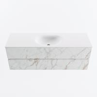MONDIAZ VICA 140cm badmeubel onderkast Carrara 2 lades. Wastafel MOON midden 1 kraangat, kleur Talc. - thumbnail