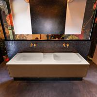 Badkamermeubelset Mondiaz Erin 150 cm met 1 Lade met RIDGE Wastafel Dubbel Linen Zonder Kraangaten Greeploos Mat Rust - thumbnail