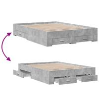 Bedframe met lades bewerkt hout betongrijs 120x200 cm - thumbnail