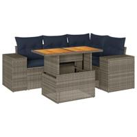 5-delige Loungeset met kussens poly rattan grijs - thumbnail