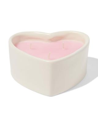 HEMA Kaars Drie Lonten 13x10cm Keramiek Hartvorm Roze