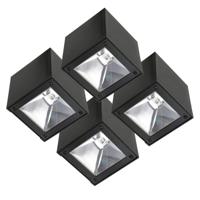 Set 4 stuks LED Solar Cube wandlamp zwart vierkant - thumbnail