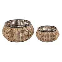 Pottenset DKD Home Decor Zwart Natuurlijk Metaal Rotan Vierkant Bali 50 x 50 x 25,4 cm (2 Stuks) - thumbnail