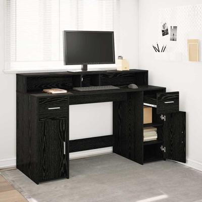 Bureau met lade Zwart eiken 140 x 55 x 91 cm Bewerkt hout