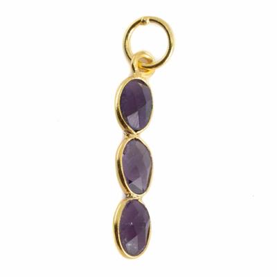Edelsteen Hanger Amethist 3 Stenen - Zilver & Verguld - 20 x 4 mm Edelsteen Hanger Amethist 3 Stenen - Zilver & Verguld - 20 x 4 mm