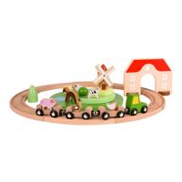 Classic World houten boerderijtrein speelset, 28dlg. - thumbnail