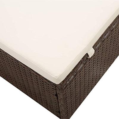 Ligbed met luifel en kussen poly rattan bruin