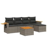 6-delige Loungeset met kussens poly rattan grijs - thumbnail