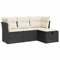 4-delige Loungeset met kussens poly rattan zwart - thumbnail