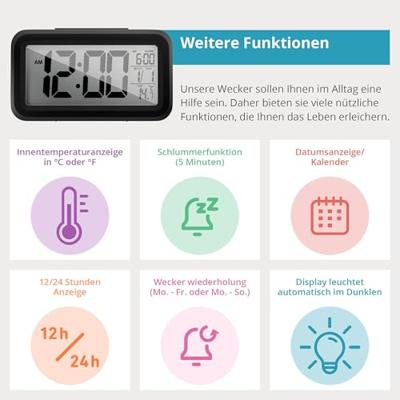Mebus 42435 Wekker Kwarts Zwart Groot display
