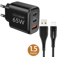 MOJOGEAR CHARGE+ 65W snellader met USB naar USB-C kabel 1,5 meter | Geschikt voor Samsung/iPhone 15/16 - thumbnail