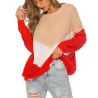 Scharnierend brei netto stiksels losse trui ronde hals Bottoming shirt voor vrouwen (kleur: rood maat: S) - thumbnail
