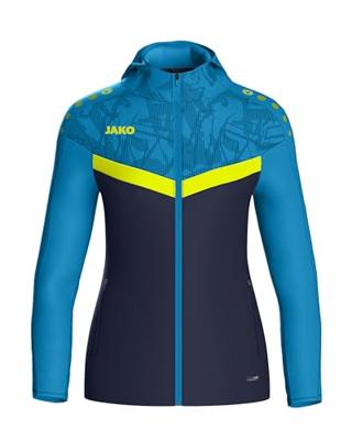JAKO 6824D Jas Met Kap Iconic Dames - Marine Jako-Blauw/Fluogeel - 36
