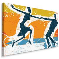 Schilderij - Dansende mensen, Geel, Oranje, Blauw, premium Print - thumbnail