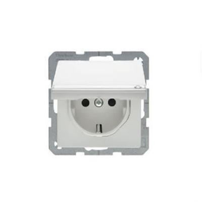 Berker Q.1 stopcontact met randaarde, klapdeksel, kinderbeveiliging en tekstveld enkel polarwit