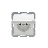 Berker Q.1 stopcontact met randaarde, klapdeksel, kinderbeveiliging en tekstveld enkel polarwit - thumbnail