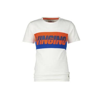 Vingino T-shirt Harco met logo wit/oranje/blauw Vingino T-shirt Harco met logo wit/oranje/blauw