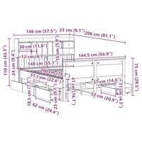 Bed met boekenkast zonder matras grenenhout wasbruin 140x200 cm - thumbnail