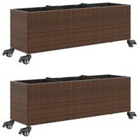 VidaXL Plantenbakken met wielen 2 st 107x32x38 cm poly rattan bruin - thumbnail