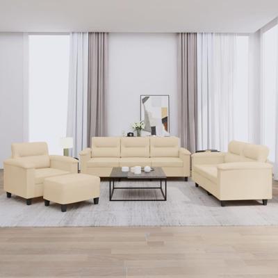 4-delige Loungeset met kussens microvezelstof crèmekleurig