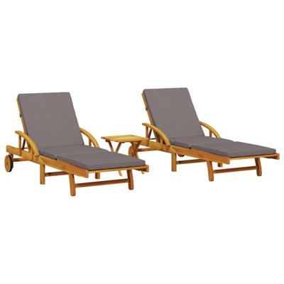Ligbedden 2 st met tafel massief acaciahout - thumbnail