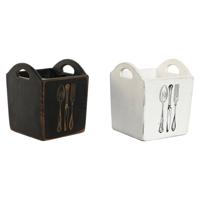 Bestekmand Home ESPRIT Wit Zwart Sparrenhout 15 x 15 x 18 cm - thumbnail