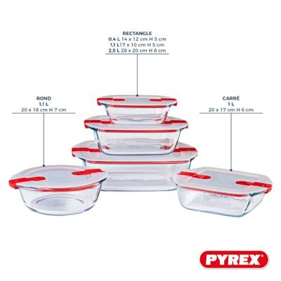 Set van 5 voorraadpotten - PYREX - Cook & Heat - Glas - Deksel met stoomventielen, speciaal voor magnetrons