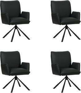 Set van 4 Zwarte leren industriële draaibare eetkamerstoelen Elite - Toledo Leer Nero (zwart leer)